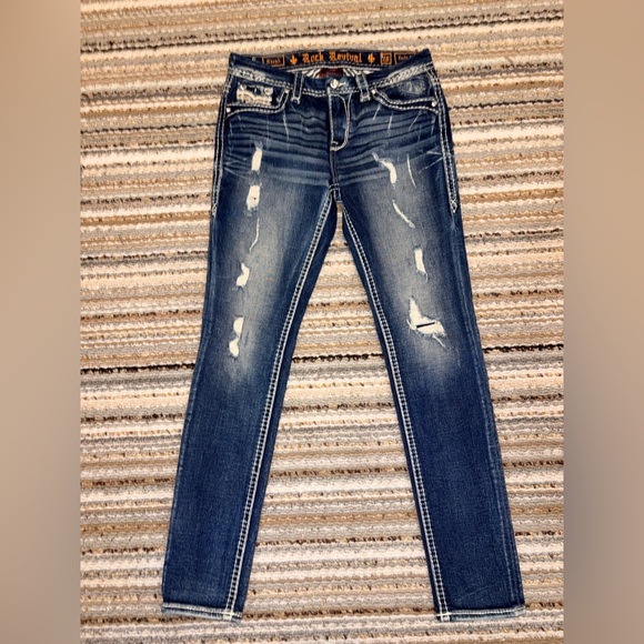 Rock Revival Denim - Rock Revival Karah Easy Skinny Jeans size 28 x 32 Bling Distressed